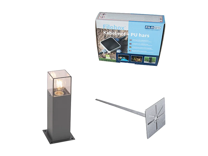 Lampe d'extérieur 30 cm anthracite avec piquet de terre et gaine de câble - Danemark