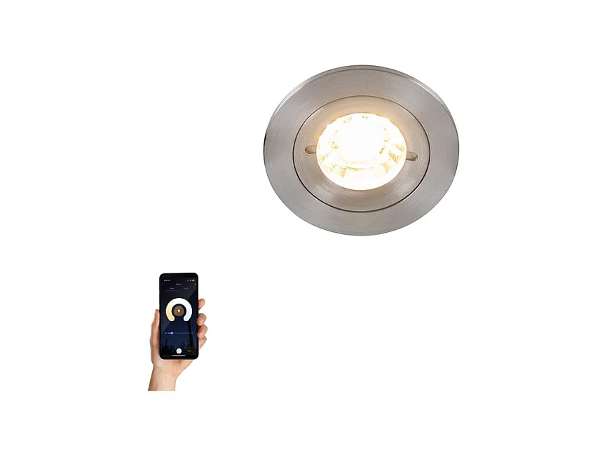 Spot encastrable intelligent acier rond IP44 incl. Wifi GU10 - Xena