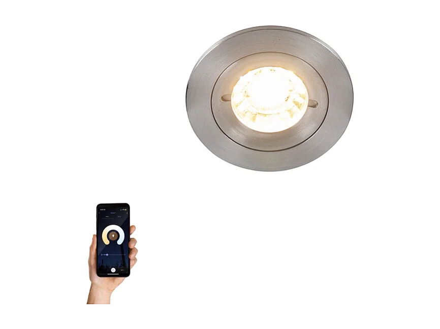 Spot encastrable intelligent acier rond IP44 incl. Wifi GU10 - Xena