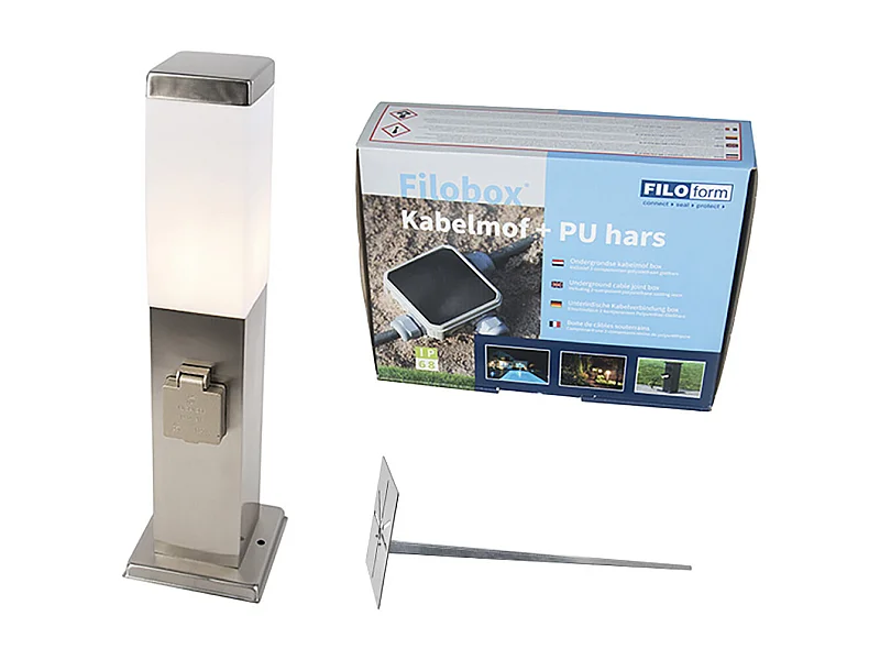 Lampe d'extérieur en acier avec douille IP44 - Malios avec piquet de terre et presse-étoupe