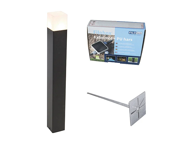 Piquet extérieur noir en verre opale 70 cm avec piquet de terre et presse-étoupe - Danemark