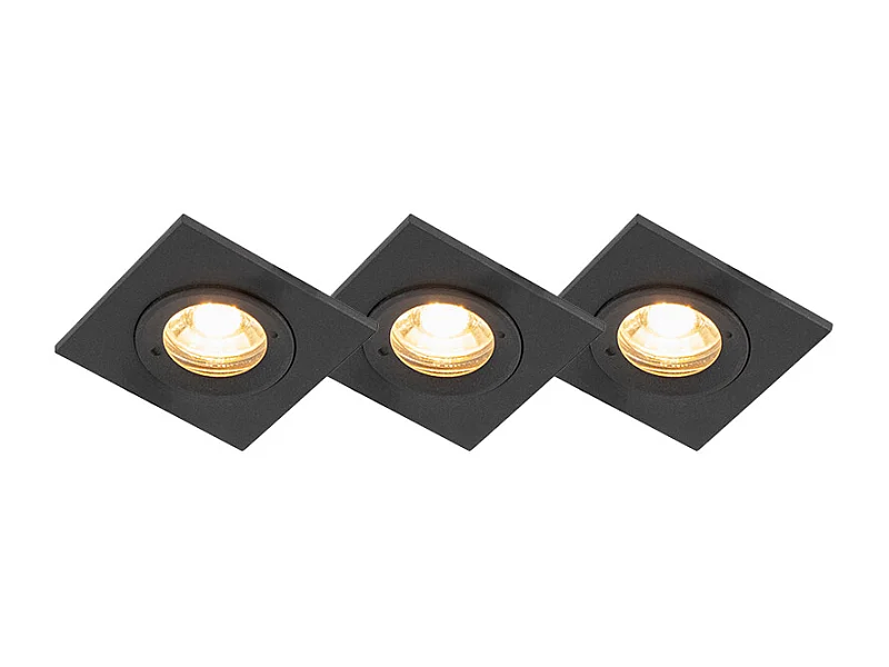 Lot de 3 spots encastrés pour salle de bain noir carré IP44 - Xena