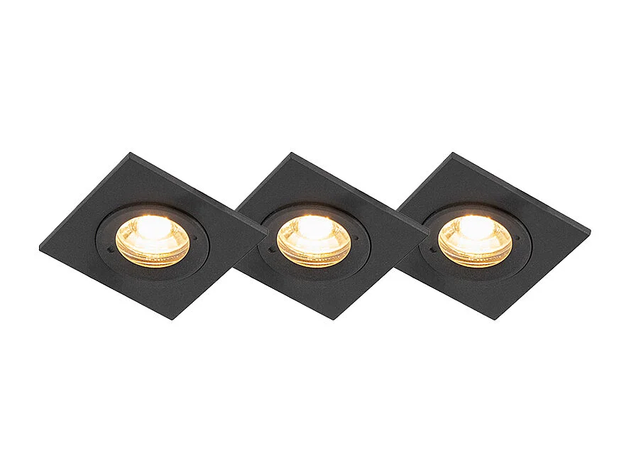 Lot de 3 spots encastrés pour salle de bain noir carré IP44 - Xena