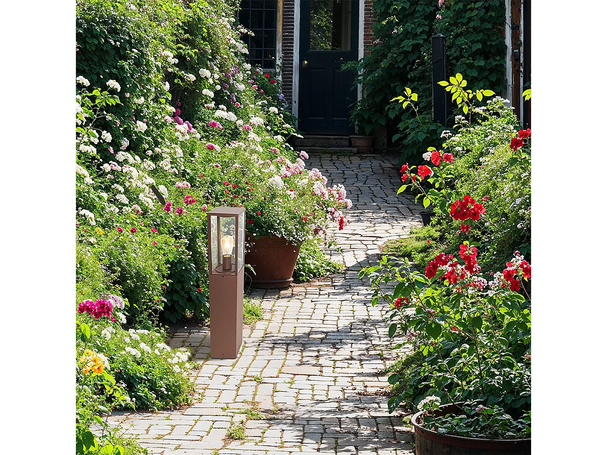 Lampadaire d'extérieur industriel brun rouille 80 cm IP44 - Charlois