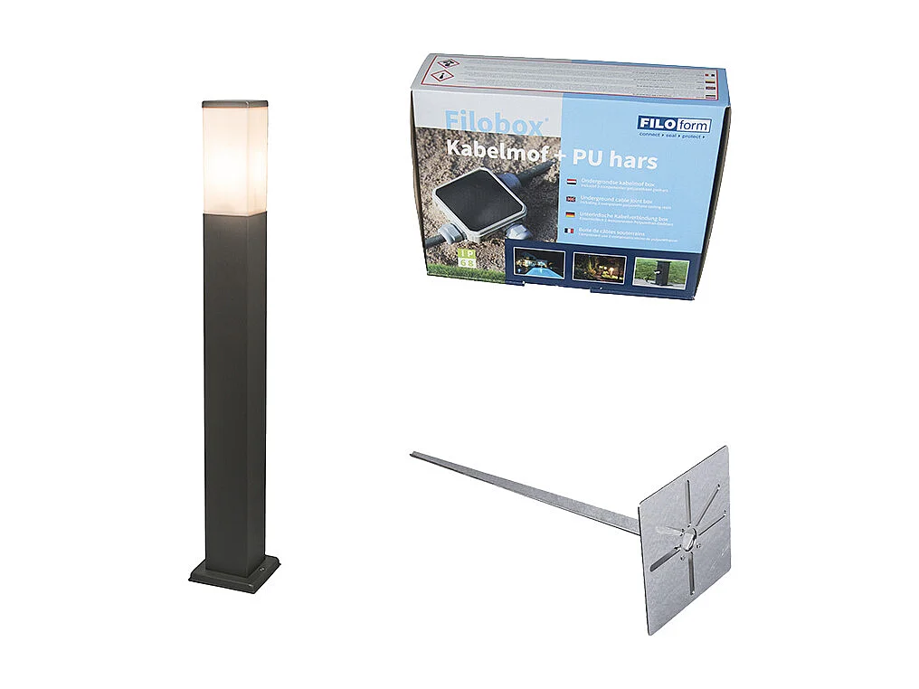 Lampadaire d'extérieur anthracite 80 cm IP44 - Malios avec piquet de terre et presse-étoupe