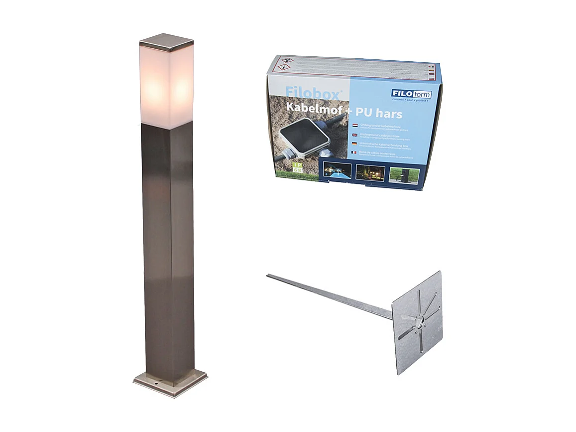 Lampadaire d'extérieur en acier 80 cm IP44 - Malios avec piquet de terre et presse-étoupe