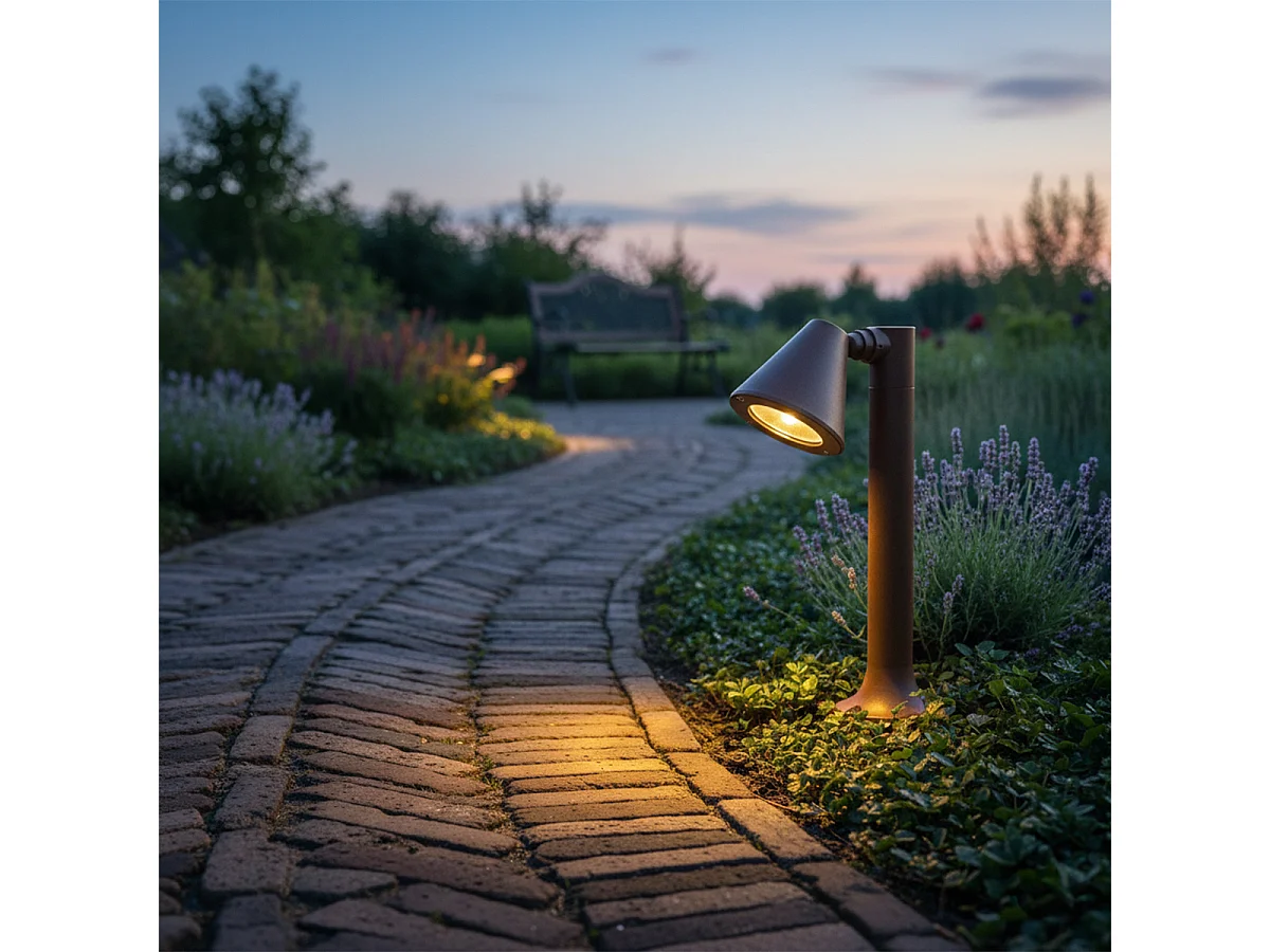 Borne d'extérieur moderne brun rouille 30 cm IP44 orientable - Ciara