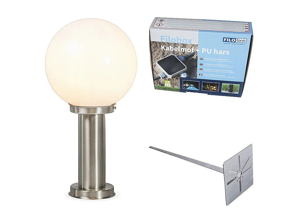 Lampe d'extérieur en acier inoxydable 50 cm - Sfera avec piquet de terre et presse-étoupe