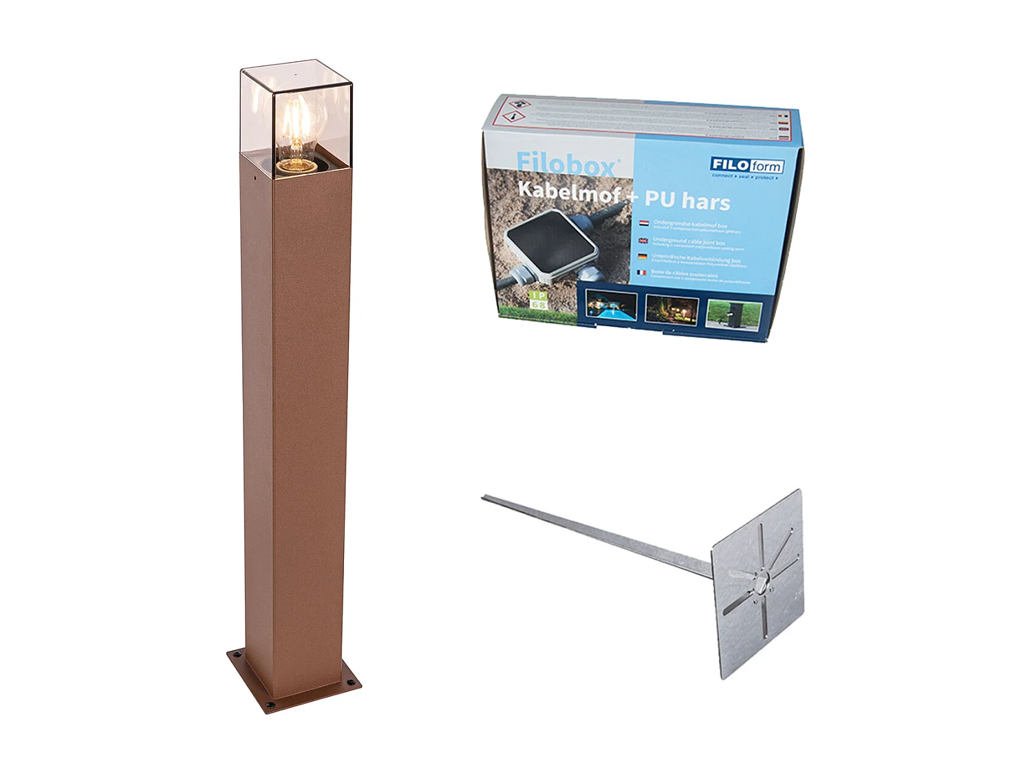Lampe d'extérieur 70 cm rouille avec piquet de terre et presse-étoupe - Danemark