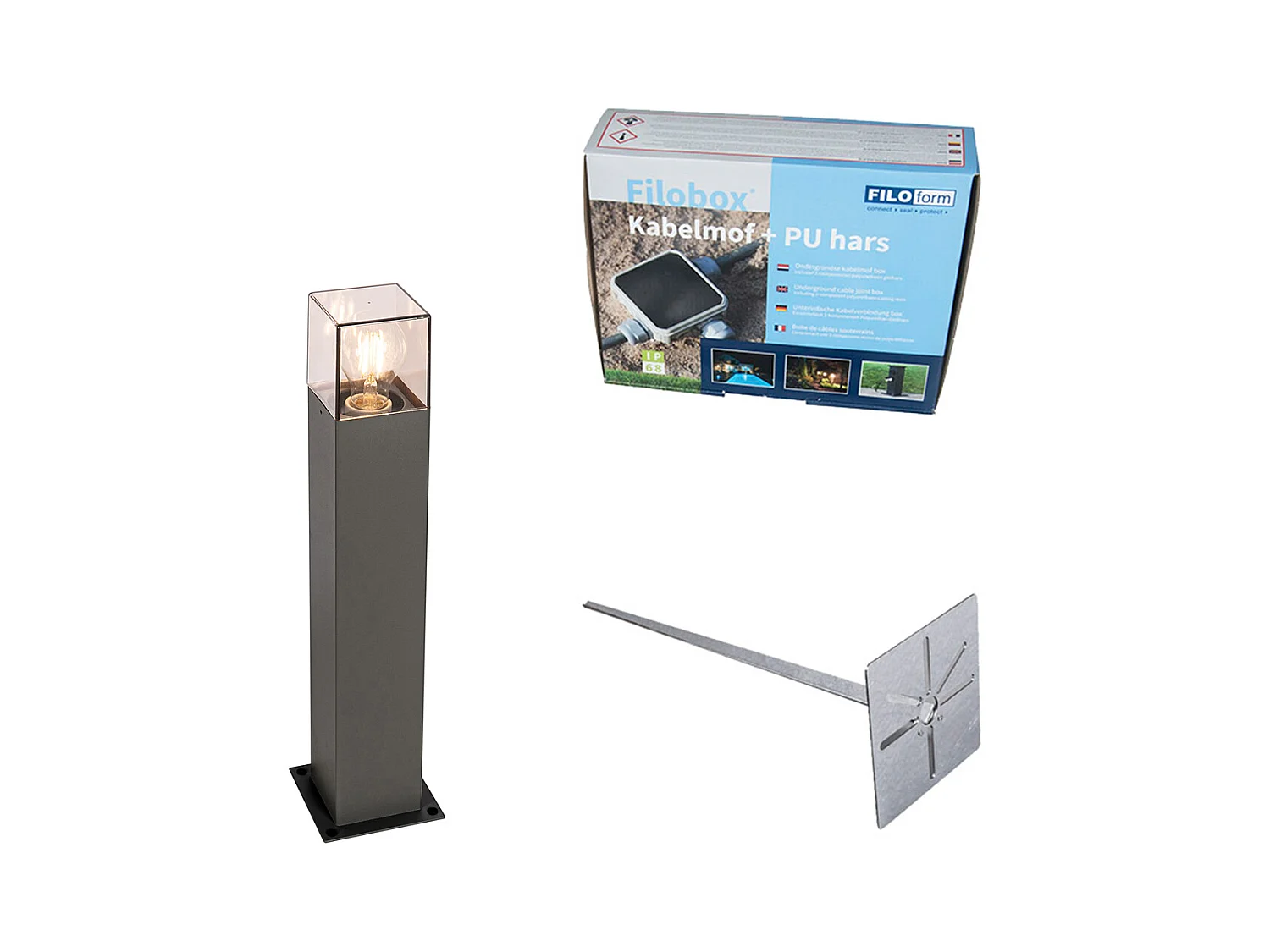 Lampe d'extérieur 50 cm anthracite avec épingle de terre et manchon de câble - Danemark