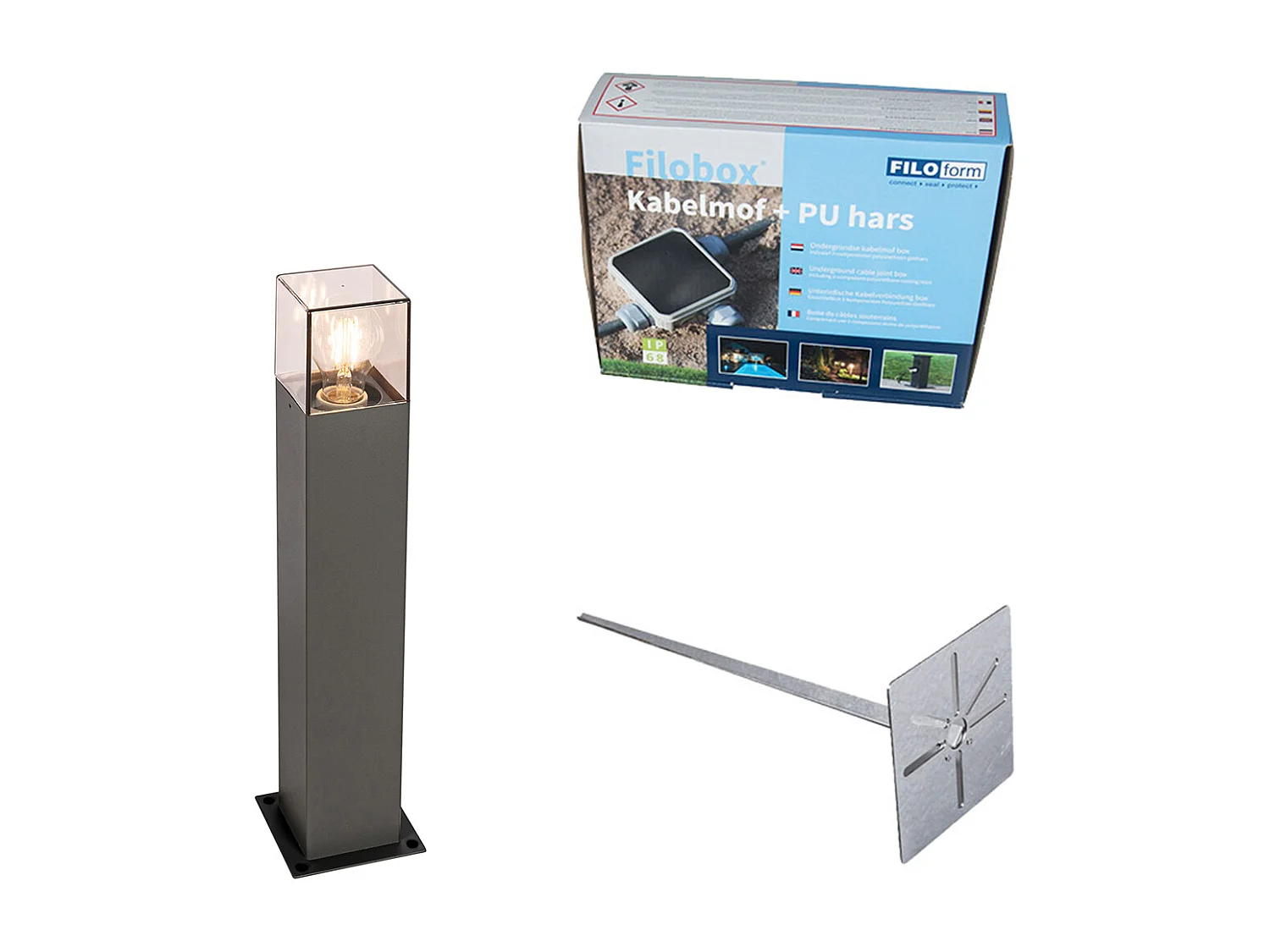 Lampe d'extérieur 50 cm anthracite avec piquet de terre et manchon de câble - Danemark