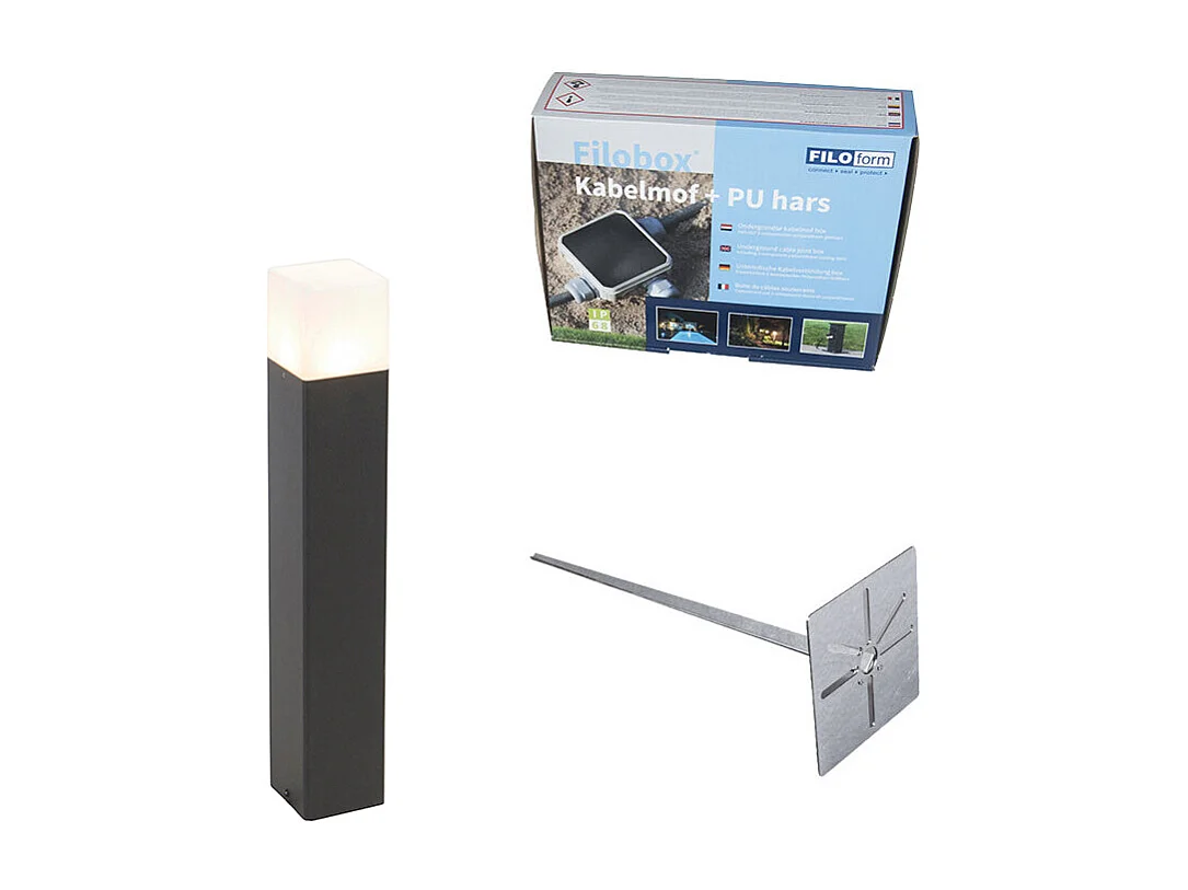 Piquet d'extérieur noir en verre opale 50 cm avec piquet de terre et presse-étoupe - Danemark