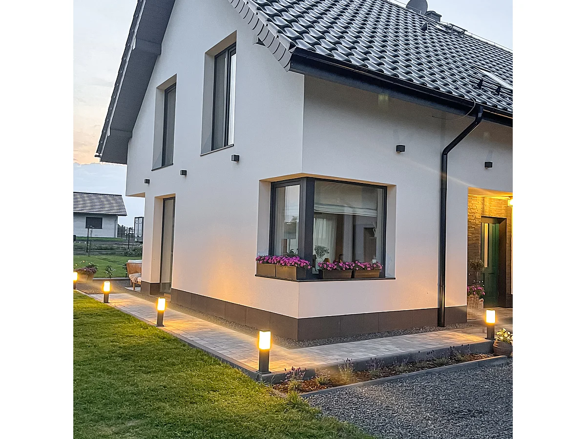 Lampadaire moderne d'extérieur gris foncé avec opale 45 cm IP44 - Malios