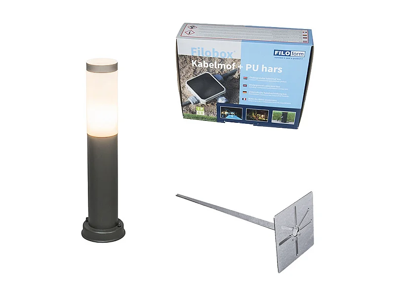 Lampadaire d'extérieur anthracite 45 cm IP44 - Rox avec piquet de terre et presse-étoupe