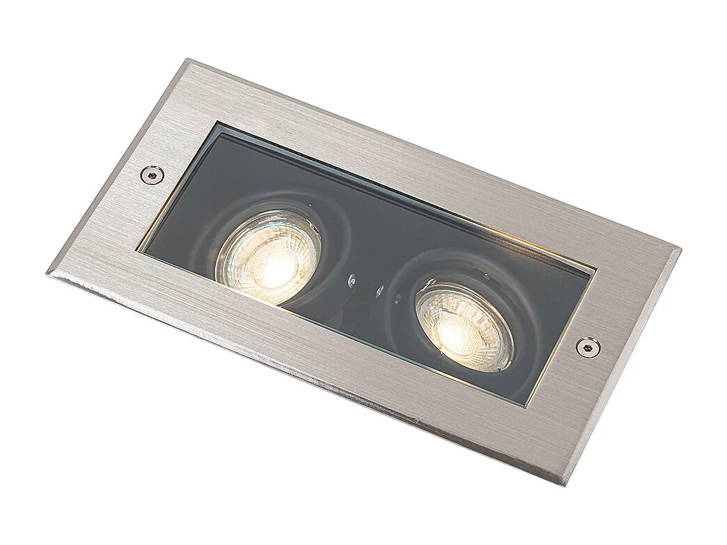 Spot de sol moderne acier 2 lumières orientable IP65 - Oneon