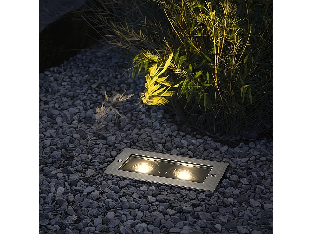 Spot encastré moderne en acier 2 lumières orientables IP65 - Oneon