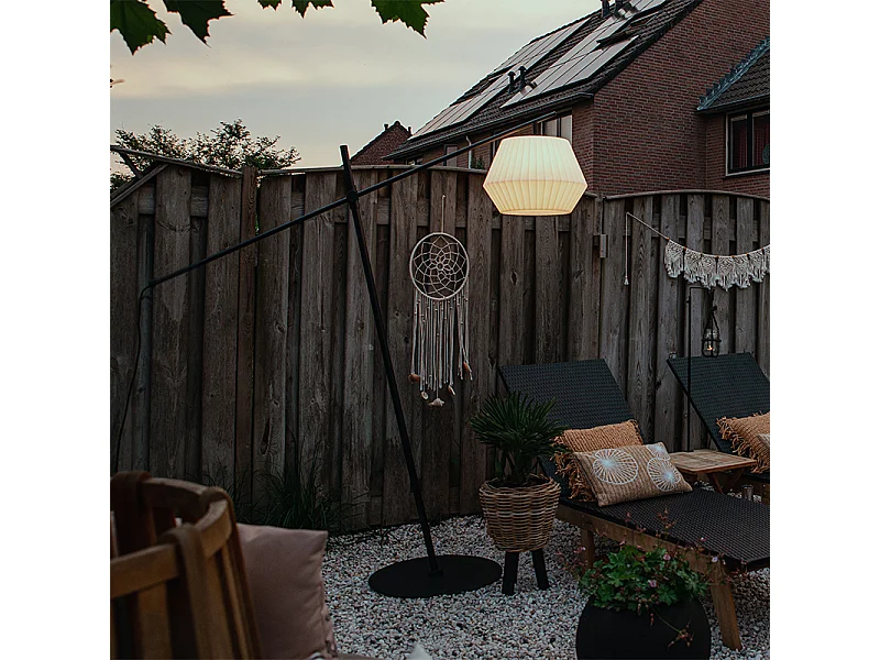 Lampadaire design d'extérieur noir avec abat-jour blanc IP44 - Robbert