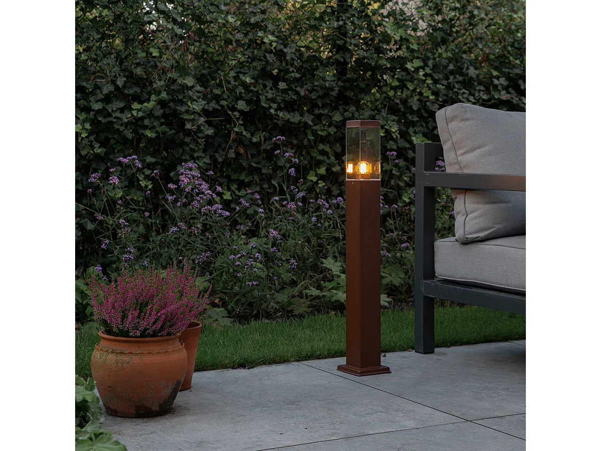 Lampadaire d'extérieur moderne marron rouille 80 cm - Malios