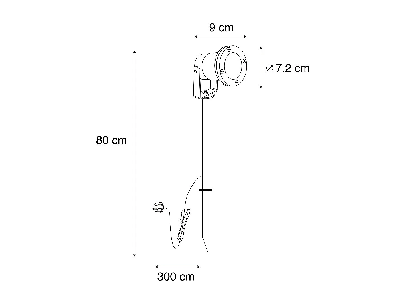 Spot orientable à piquer noir réglable IP44 avec cordon et prise - Basic