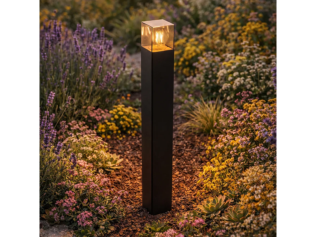 Lampadaire d'extérieur noir 70 cm IP44 avec verre fumé - Danemark