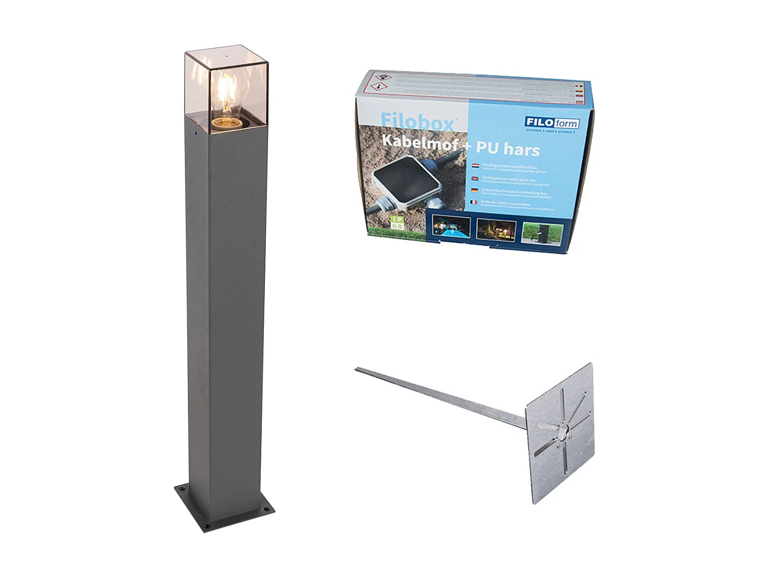 Lampe d'extérieur 70 cm anthracite avec piquet de terre et manchon de câble - Denmark