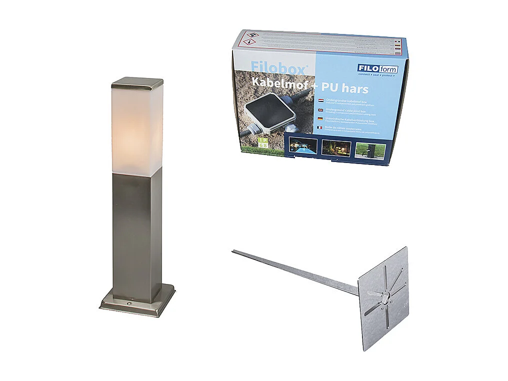 Lampadaire d'extérieur en acier 45 cm IP44 - Malios avec piquet de terre et presse-étoupe