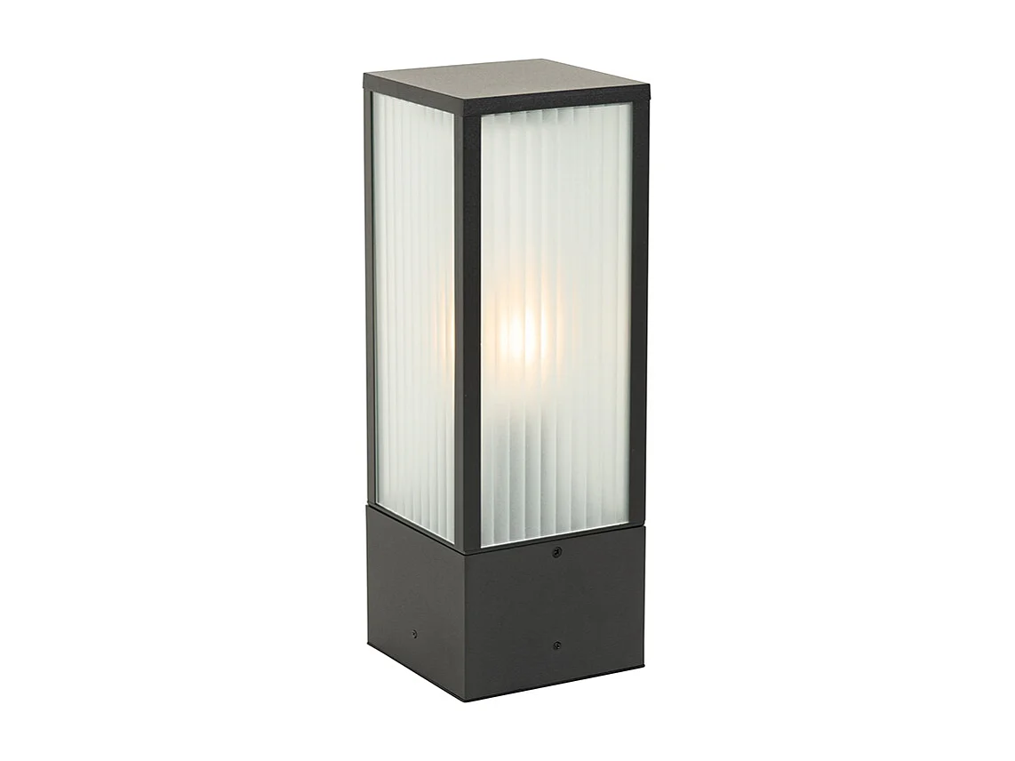 Lampe d'extérieur sur pied noire avec verre nervuré 40 cm IP44 - Charlois