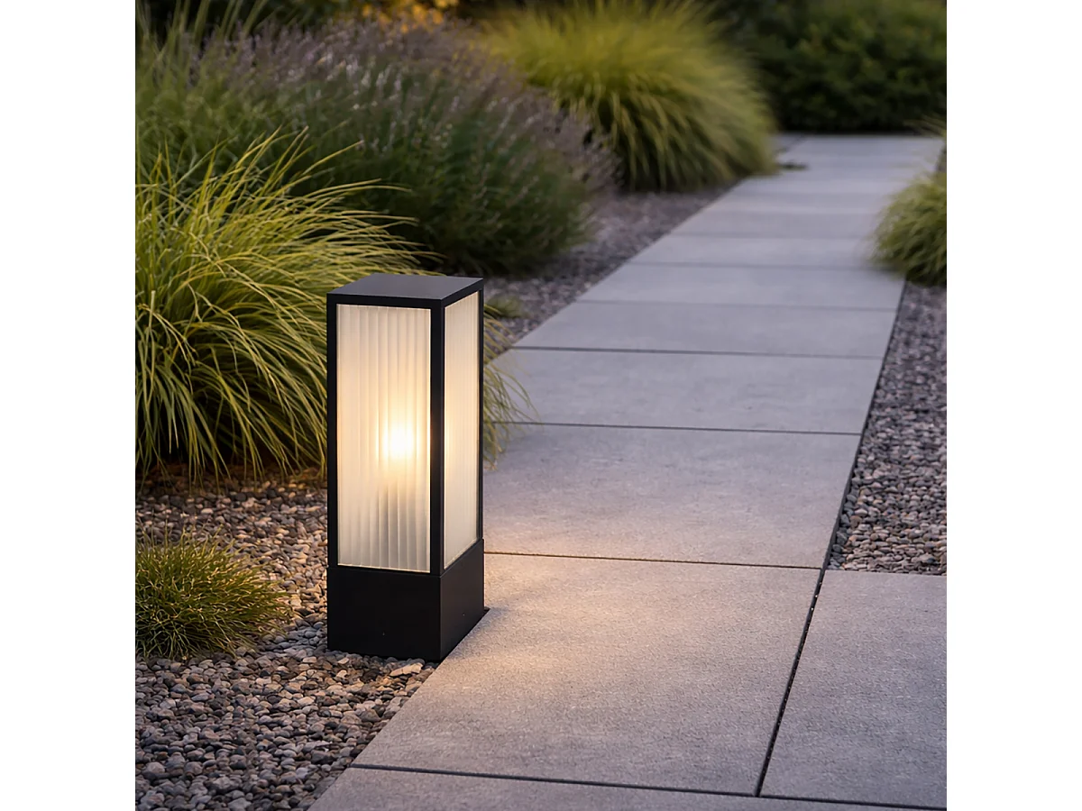 Lampadaire d'extérieur noir avec verre nervuré 40 cm IP44 - Charlois