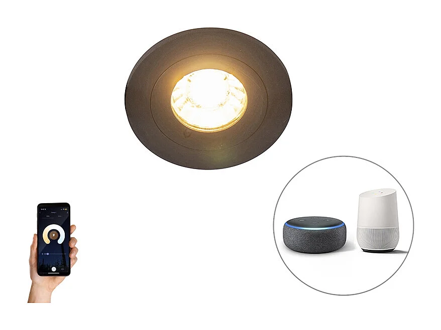 Spot encastrable intelligent moderne noir rond avec WiFi GU10 IP54 - Xena