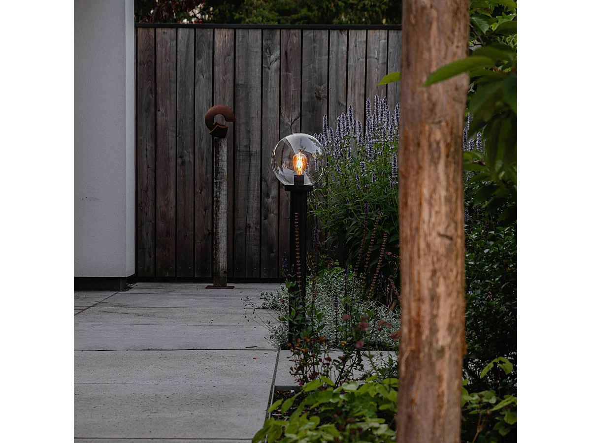 Lampe d'extérieur sur pied noire avec sphère transparente 100 cm IP44 - Sfera