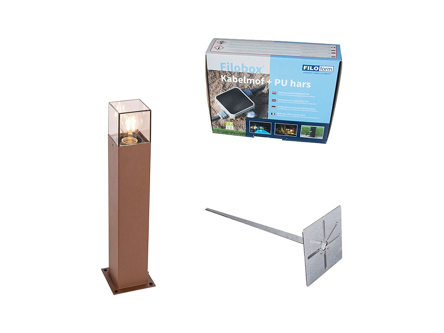 Lampe d'extérieur 50 cm brun rouille avec épingle de terre et manchon de câble - Danemark