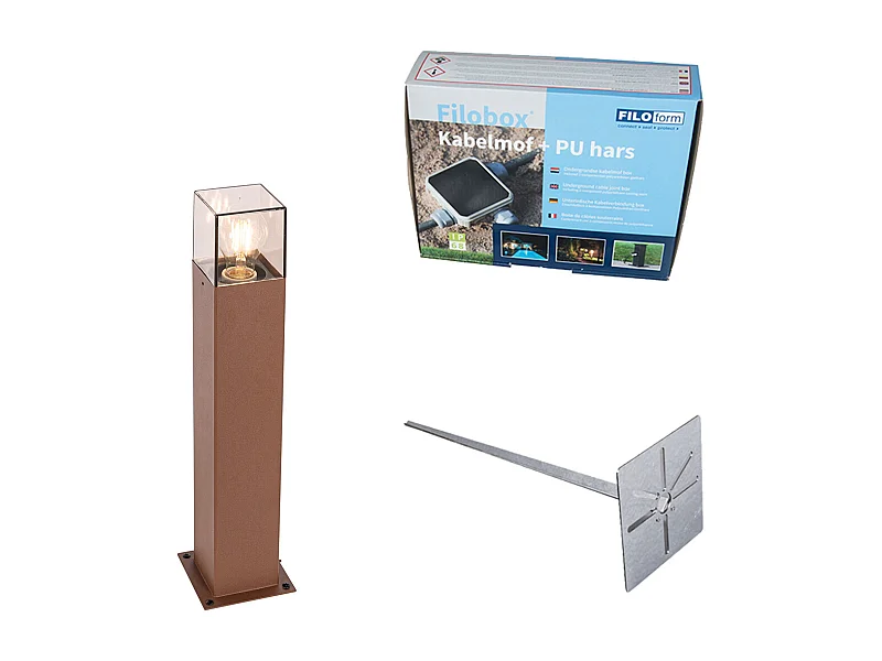 Lampe d'extérieur 50 cm rouille avec piquet de terre et presse-étoupe - Danemark