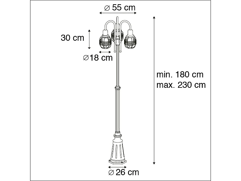 Lampe d'extérieur rurale noire à 3 lumières IP44 - Guardado