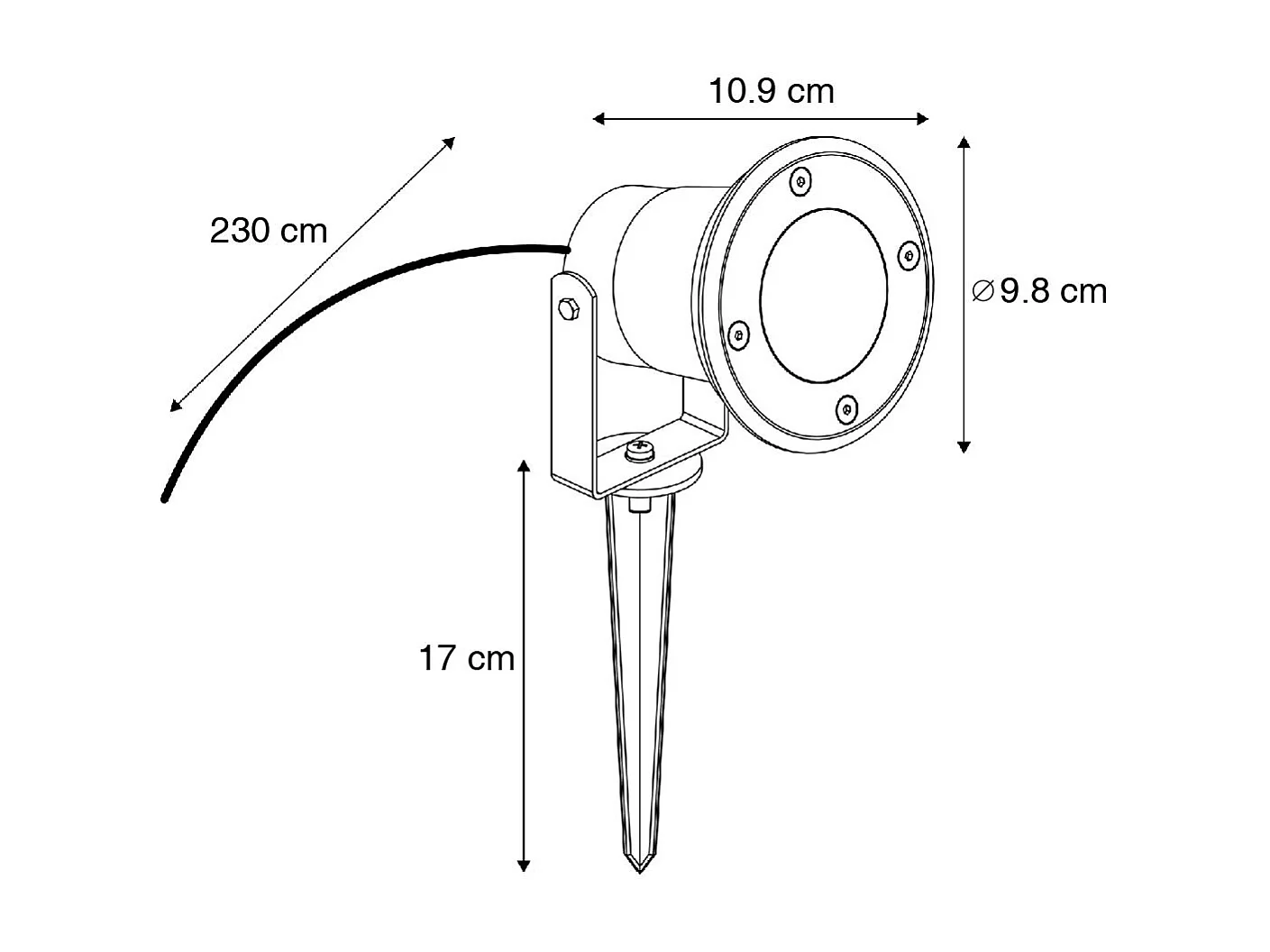 Spot de jardin noir avec cordon et prise 230 cm IP65 - Basic
