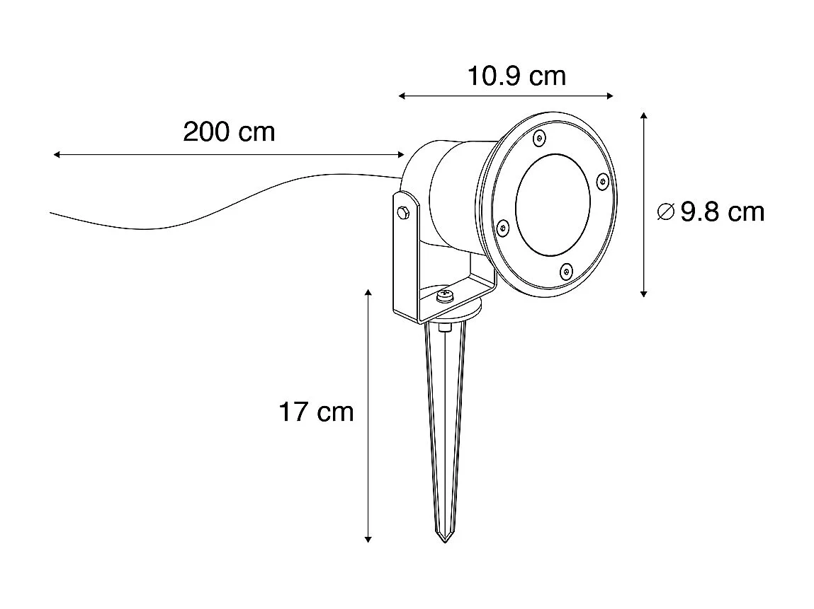 Spot moderne noir avec cordon et prise 200cm IP65 - Basic