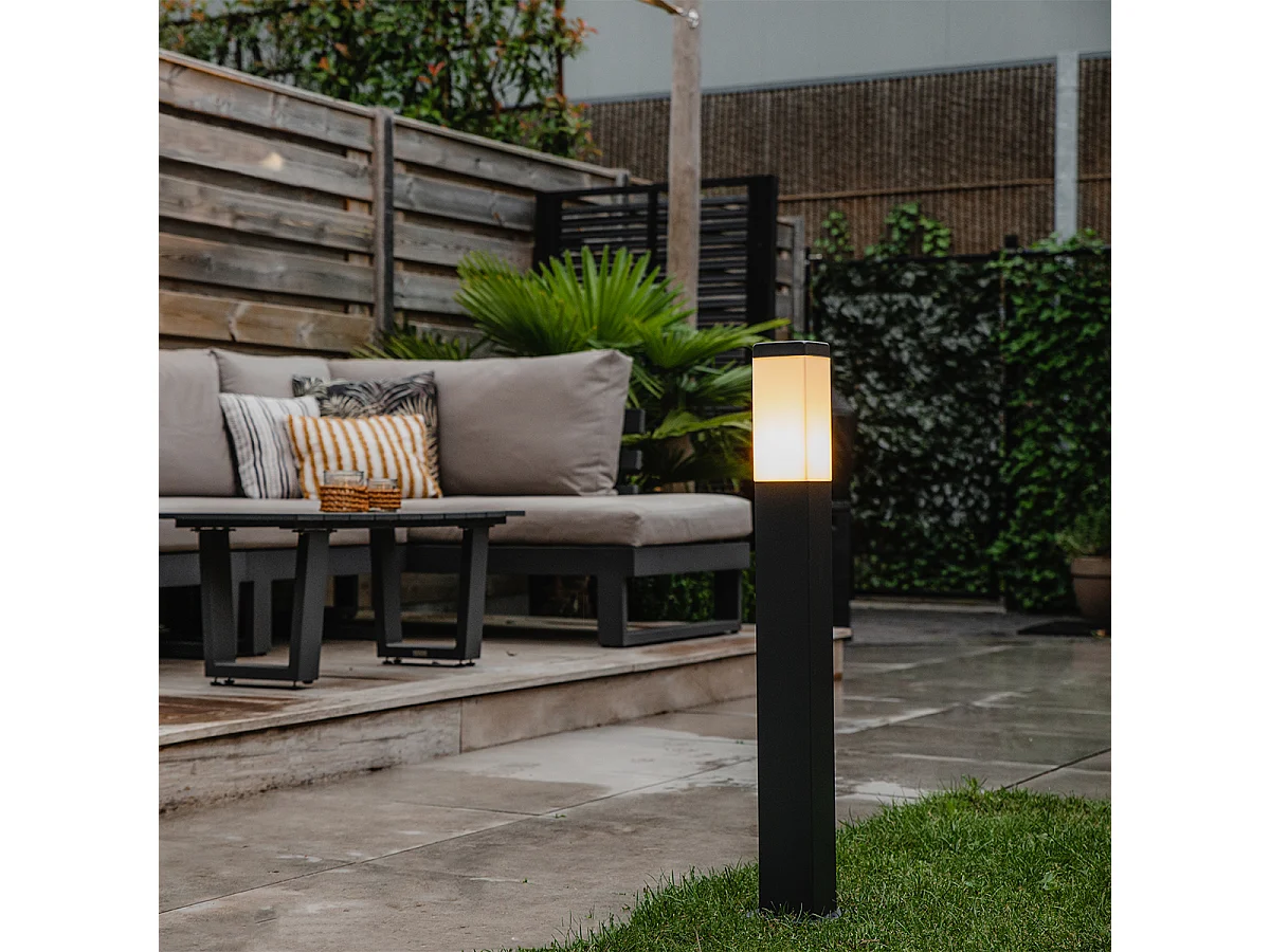 Lampadaire d'extérieur moderne gris foncé avec opale 80 cm IP44 - Malios
