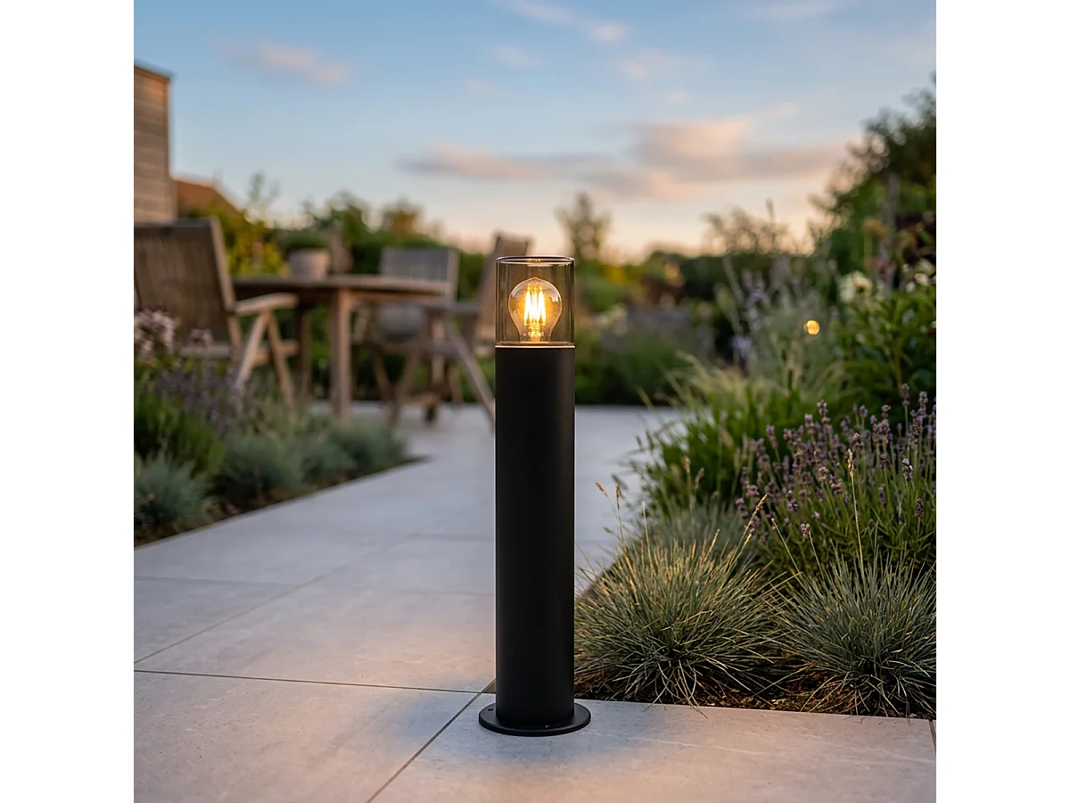 Lampadaire d'extérieur noir avec abat-jour fumé 50 cm - Odense