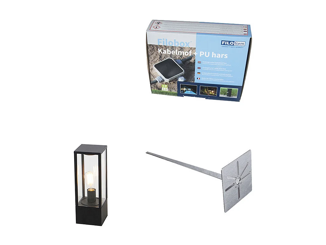 Lampadaire d'extérieur noir 40 cm avec piquet de terre et presse-étoupe - Charlois