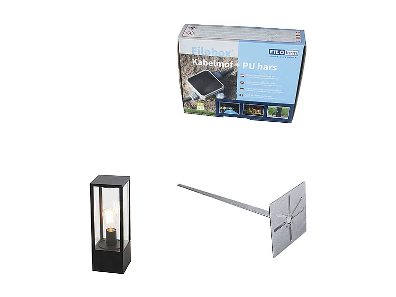 Lampadaire d'extérieur noir 40 cm avec piquet de terre et presse-étoupe - Charlois