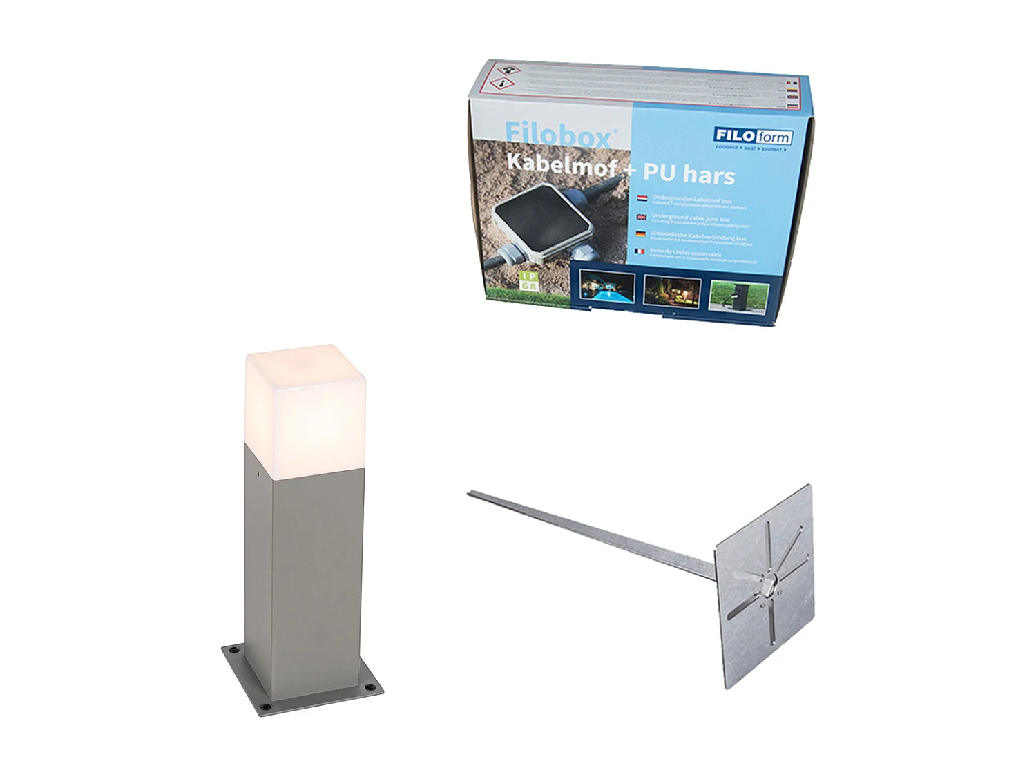 Lampe d'extérieur 30 cm grise avec piquet de terre et manchon de câble - Denmark