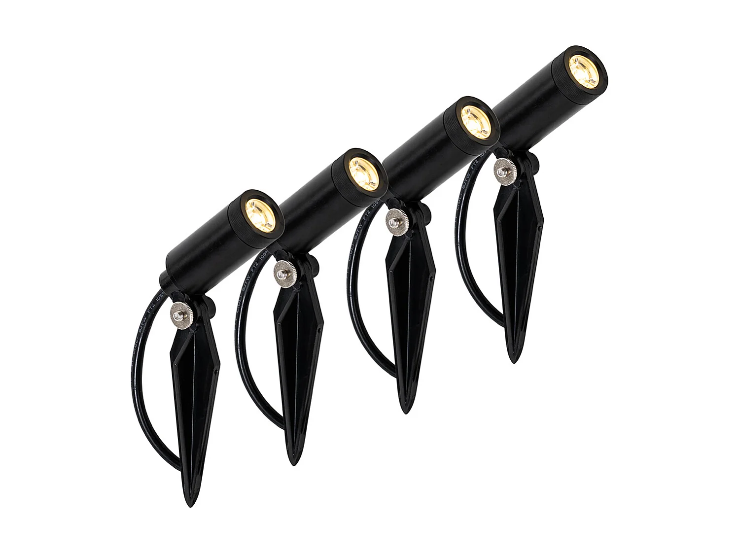 Lot de 4 spots sur piquet noir avec LED IP65 solaire rechargeable - Garly