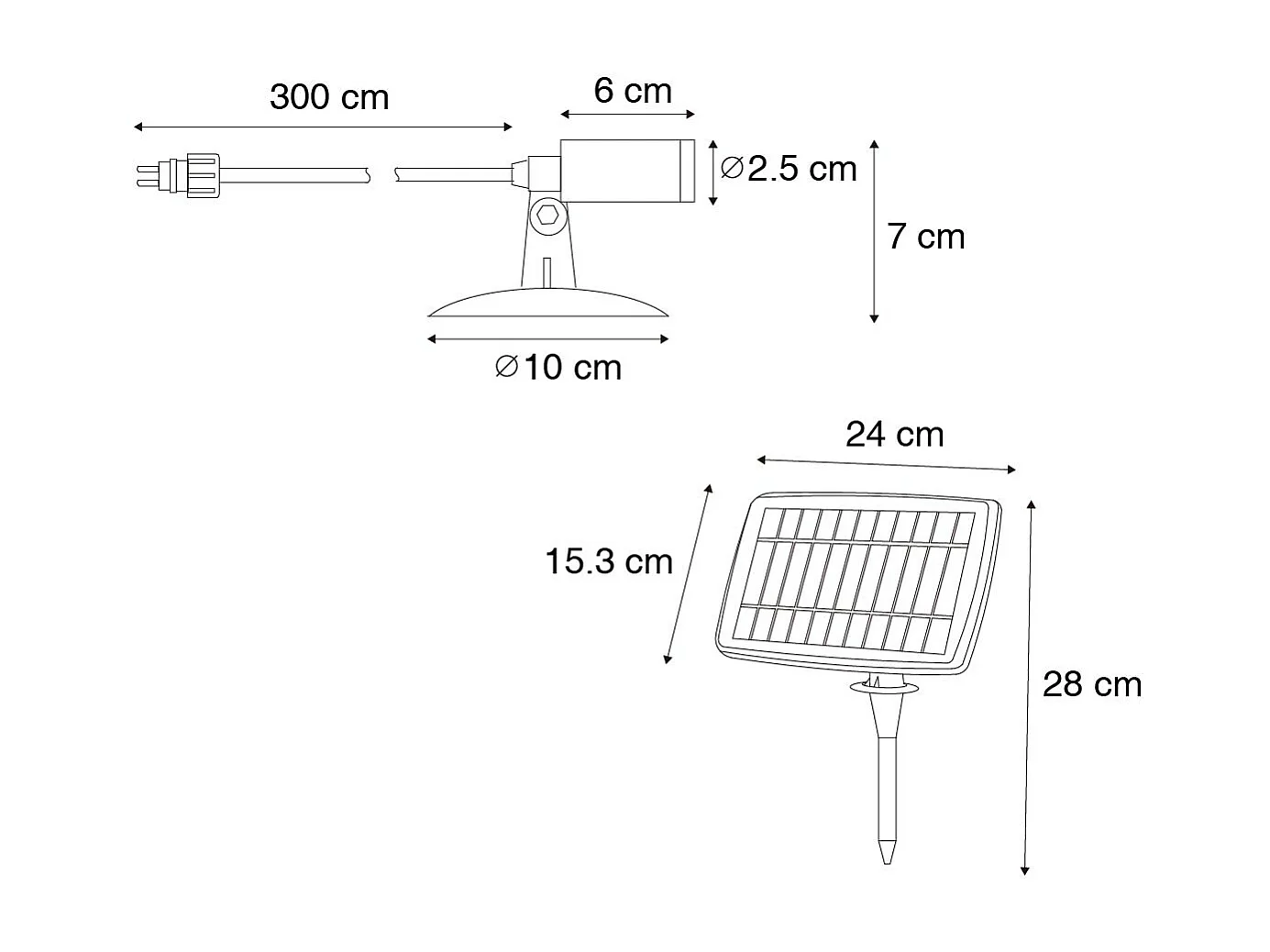 Lot de 4 spots sur piquet noir avec LED IP65 solaire rechargeable - Garly