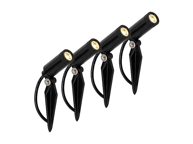 Lot de 4 spots sur piquet noir avec LED IP65 solaire rechargeable - Garly