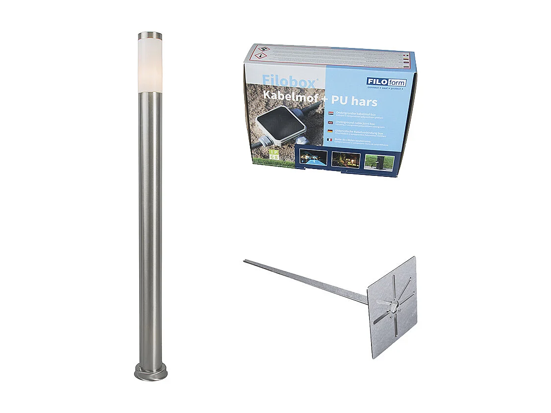 Lampadaire d'extérieur en acier 110 cm IP44 - Rox avec piquet de terre et presse-étoupe