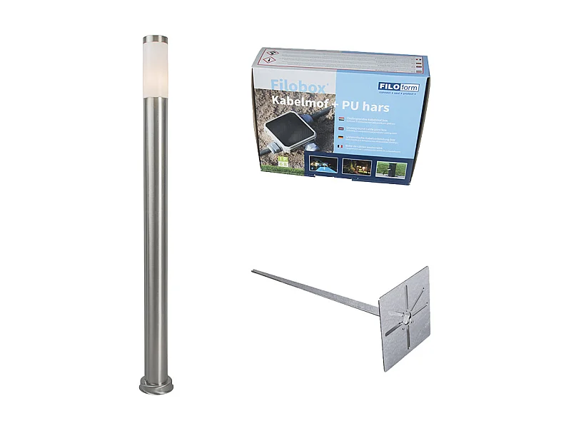 Lampadaire d'extérieur acier 110 cm IP44 - Rox avec broche de terre et gaine de câble