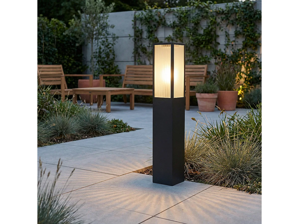 Lampadaire d'extérieur noir avec verre cannelé 80 cm IP44 - Charlois
