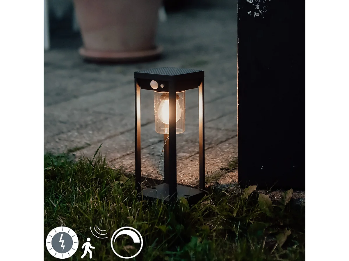 Lampadaire d'extérieur gris foncé 25 cm avec lumière à intensité variable et capteur solaire - Sonne