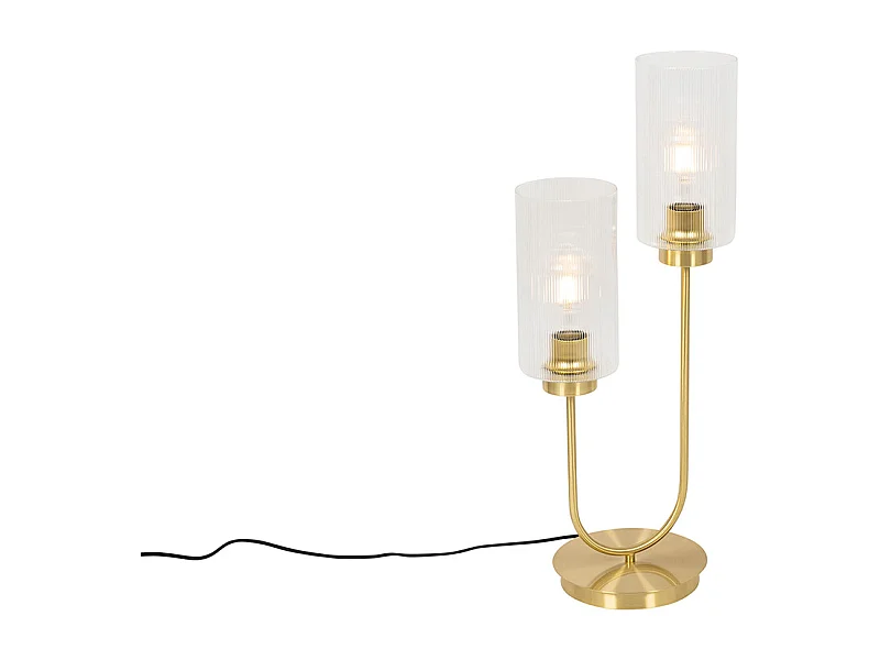 Lampe de table Art Déco dorée avec verre 2 lumières - Laura