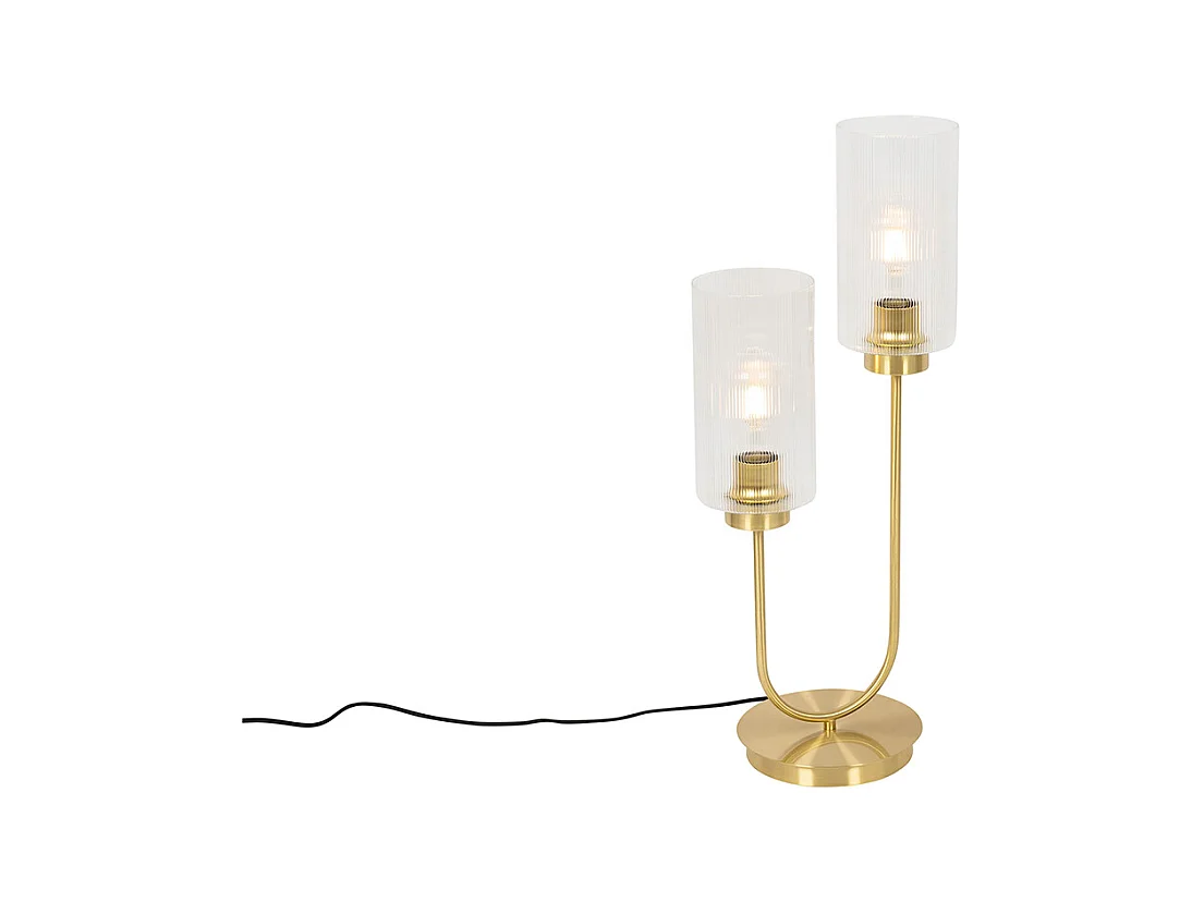 Lampe de table Art Déco dorée avec verre 2 lumières - Laura