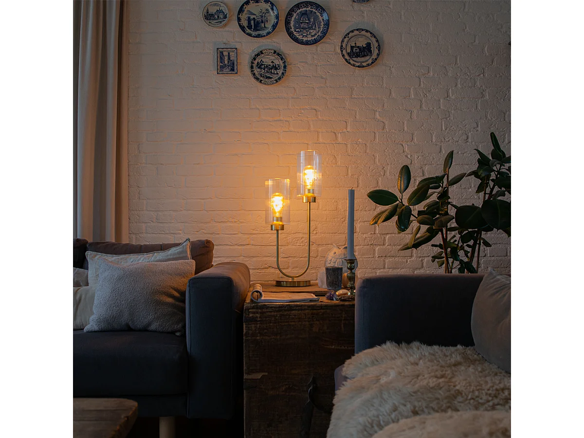 Lampe de table Art Déco dorée avec verre 2 lumières - Laura